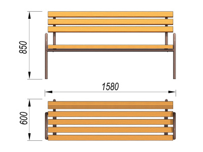 Парковая лавочка со спинкой МАФ 1605 в Омске